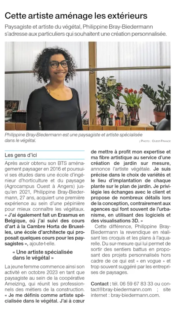 Philippine BRAY-BIEDERMANN dans OUEST-FRANCE !